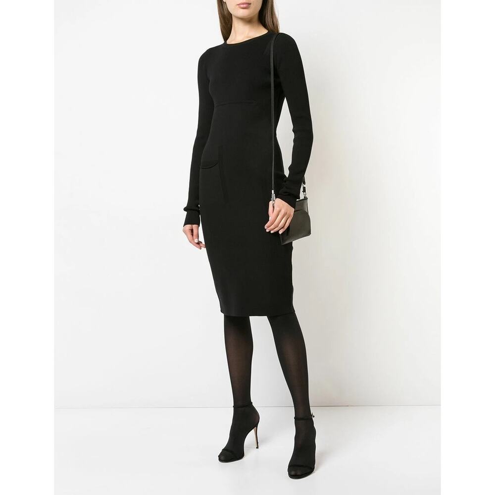 RICK OWENS Black Scarpa Pocket Faux Wrap Skirt Knit Midi Pencil Dress SZ 6 US